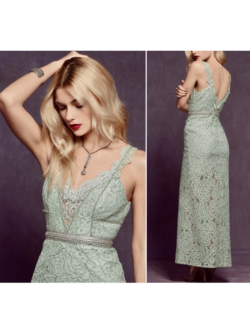 Free People Lace Column Dress Size 12 Mint Green Wedding Guest Formal Party NEW!